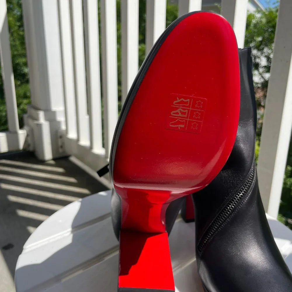 Christian Louboutin Black Ankle Booties with Iconic Red Soles - Picture 2 of 3